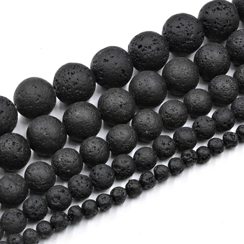 Schwarze Vulkanlava aus Natursteinen, runde lose Edelsteine, Perlen für DIY-Schmuckherstellung, Armband, Handarbeit, Modeaccessoires, 4–12 mm Dia 8mm