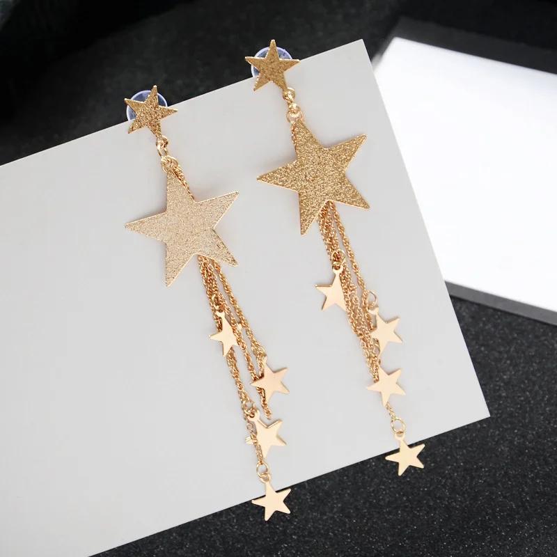 Sterne Anhänger Tropfen Ohrringe für Frauen Gold Farbe Mehrschichtige Link Quaste Ohrringe Koreanische Mode Matte Metall Ohrringe Brillante Designs gold