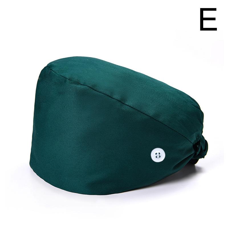 1 x Arzt-OP-Haube mit Knopfkopfschutz, einfarbig, Krankenschwester-Mütze, Arbeitsmütze, verstellbar dunkelgrüne