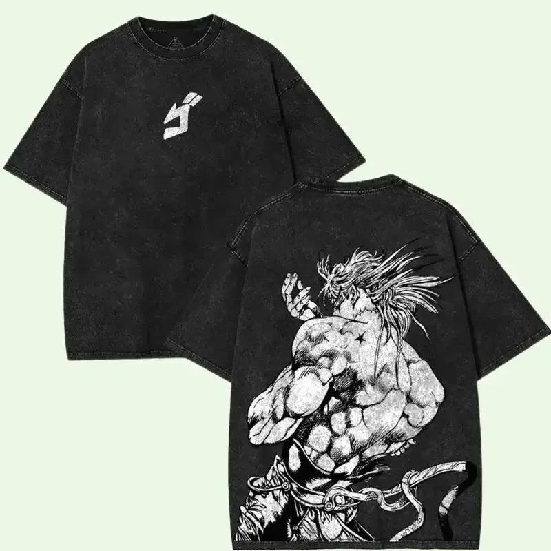 Anime JoJo's Bizarre Adventure Dio Print T-Shirt Herren Kurzarm Kleidung Gewaschene Baumwolle T-Shirt Retro Manga T-Shirt Harajuku T-Shirt Damen Herren T-Shirt L schwarz