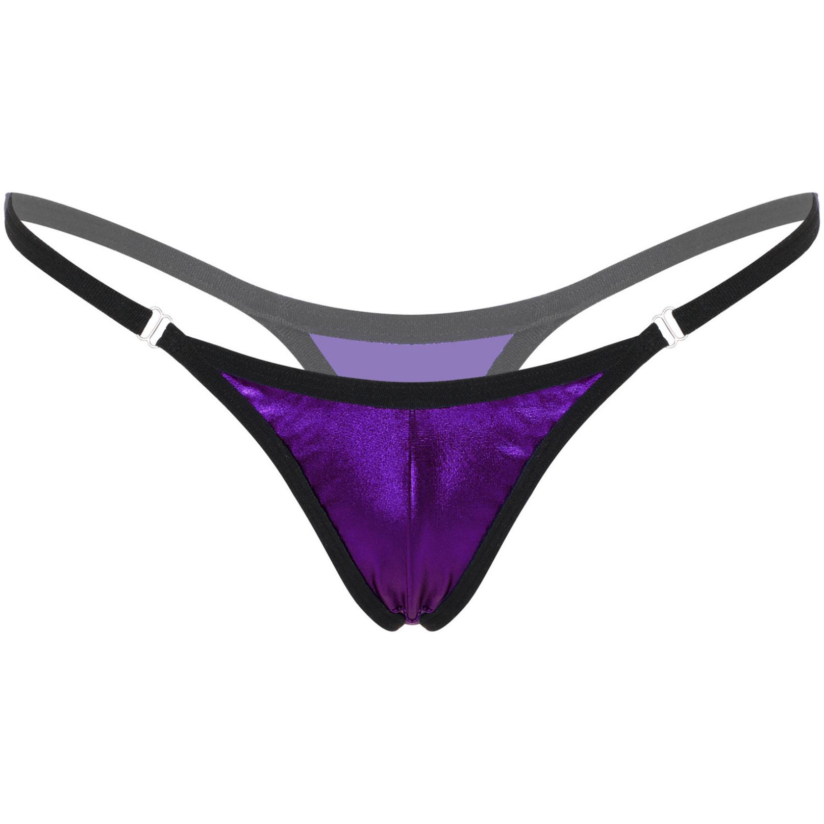 Glänzender Micro-Tanga mit niedrigem Bund für Damen, sexy G-String-Unterwäsche, Bikinihose One Size violett