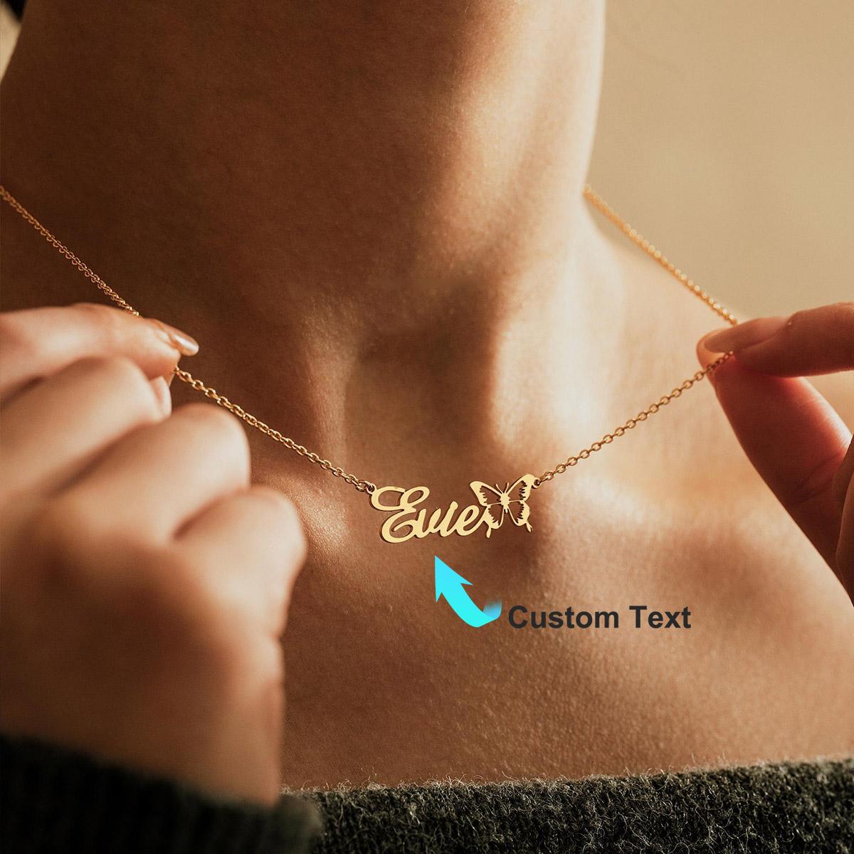 Personalisierte Namenskette mit Schmetterling, Goldfarbe, Personalisierte Kette, Minimalistischer Schmuck, Geschenk für Mädchen, Weihnachtsgeschenk 45cm brown