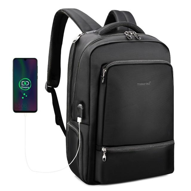 Tigernu Nylon Rucksack Anti-Diebstahl 22L Männer 15,6 Zoll Laptop Rucksack Tasche USB Lade Reise Männlich Mochila Schultaschen schwarz