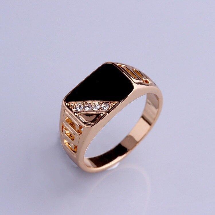 Modering für Herren, klassisch, quadratisch, schwarzer Zirkon, Modeschmuck, Geschenk 12 rose gold