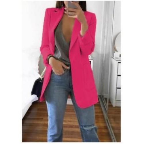 Damen-Blazer, lässig, übergroß, lang, Strickjacke, Jacke, Mantel, Herbst, modisch, langärmelig, Strickjacke, einfarbig, Büro, Damen, einfarbig, Blazer, Übergröße 2XL rose rot