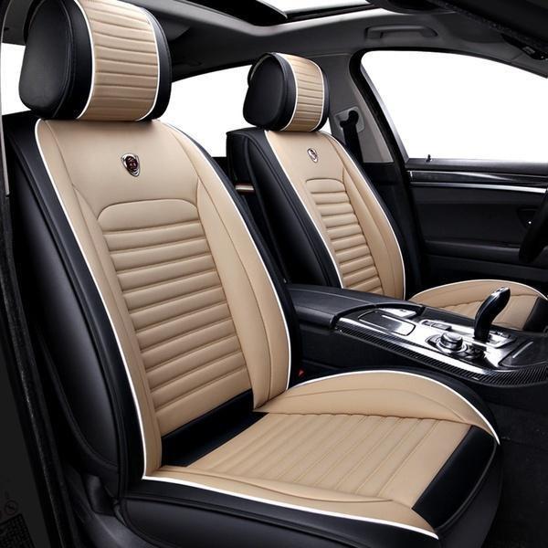 Universal PU Leder Autositz Wasserdichte Luxus Mattenbezüge Autositzschonerbezug Atmungsaktives Kissen für Vier Jahreszeiten 1pc schwarz/beige