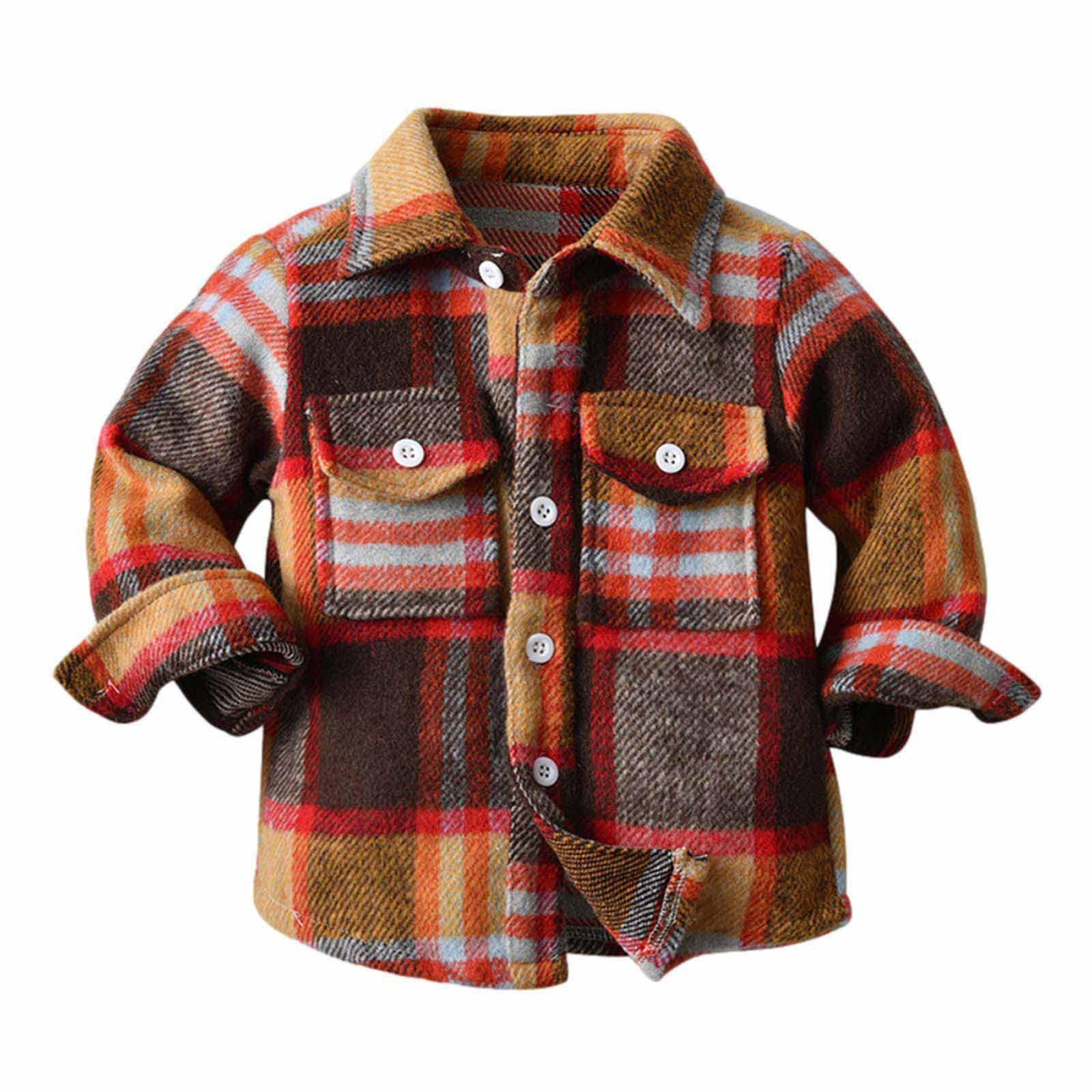 Kinder Kleinkind Flanell Hemd Jacke Plaid Langarm Revers Button-Down Shacket Baby Jungen Mädchen Herbst Hemd Mantel Outwear 140 orange