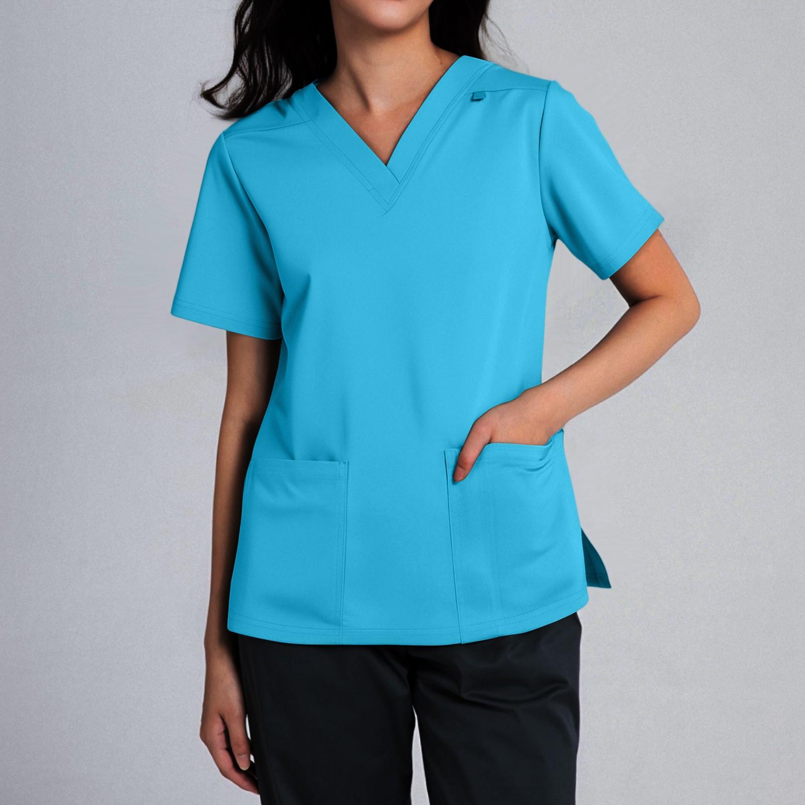 Damen V-Ausschnitt Kasack Kurzarm Uniformen & Kasacks Bequeme Kasacks Damen Klassische Passform für medizinisches Fachpersonal XXL himmelblaue