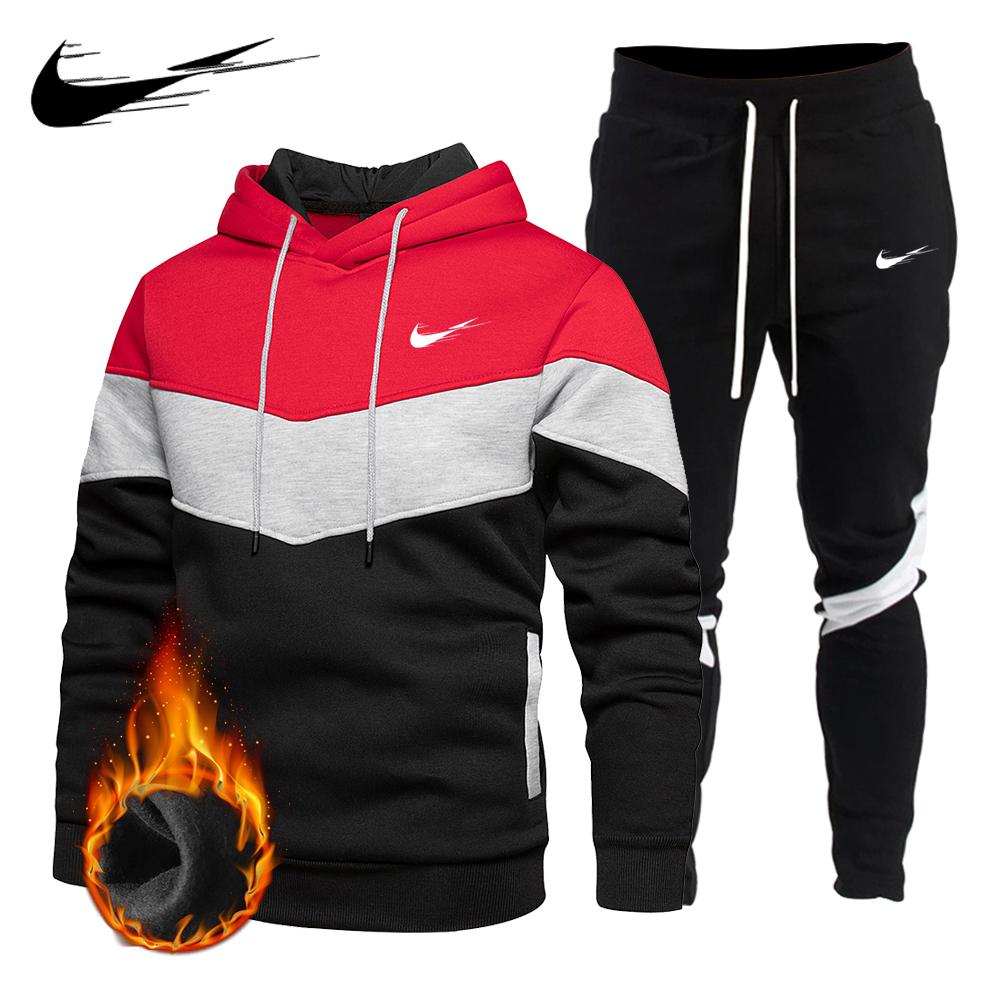 Armeegrün Herbst Winter Kapuzenpullover Sweatshirt Hosen Set Herren Sportbekleidung Sport 2-teiliges Set Herren Jogging Sweatshirt Set 3XL rot