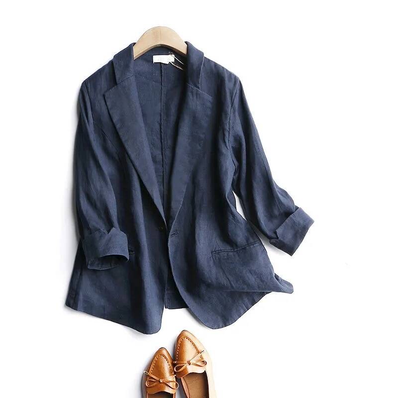 Anzug Sakko Dünne Baumwolle und Leinen Frühling und Sommer Koreanische Mode Retro Einfach Locker Große Größe Freizeit Kleiner Anzug XXXXL navy blau