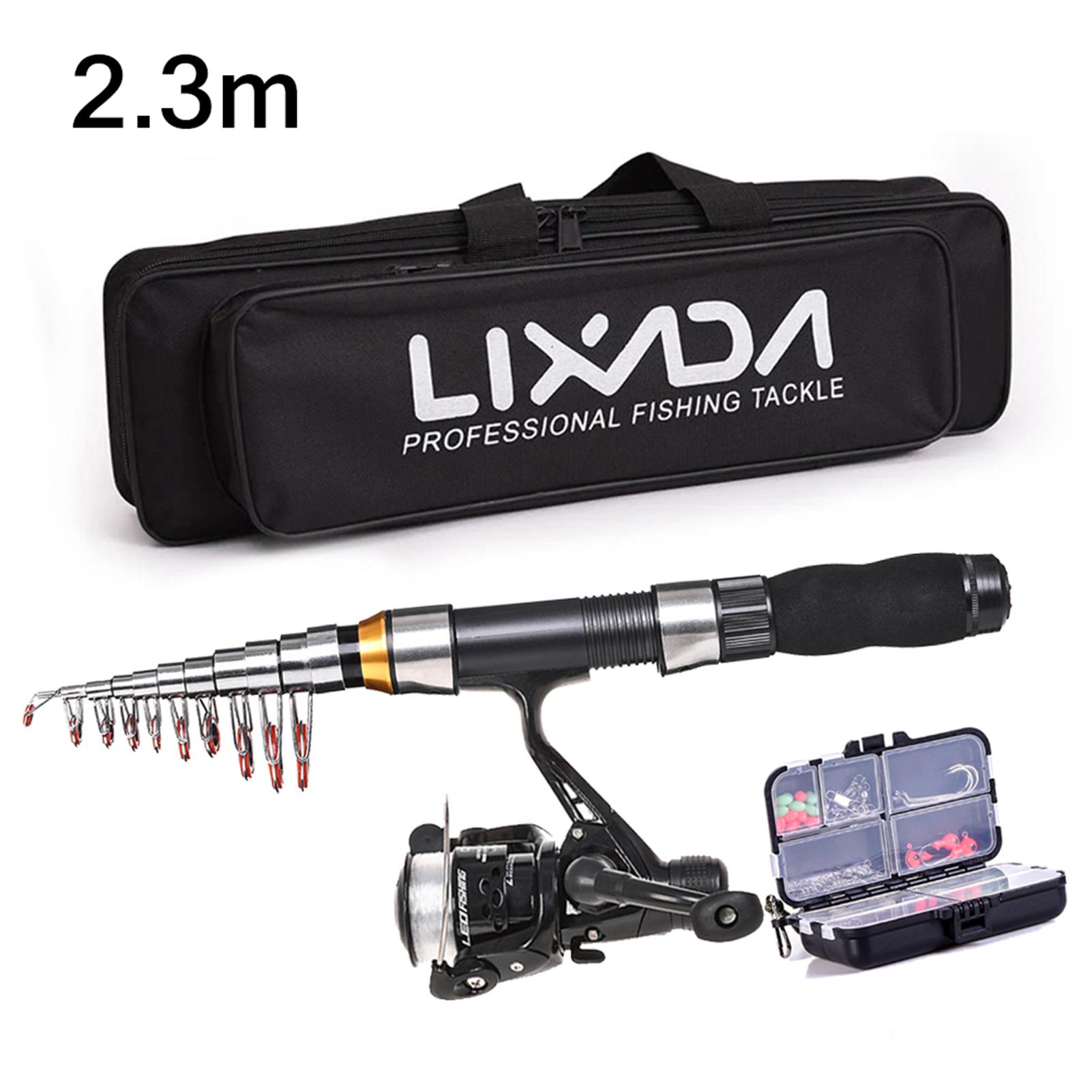 Lixada Angelrute Reel Combo Full Kit 2,1 m/2,3 m Teleskop Angelrute Spinning Reel Set mit 2.3m rod