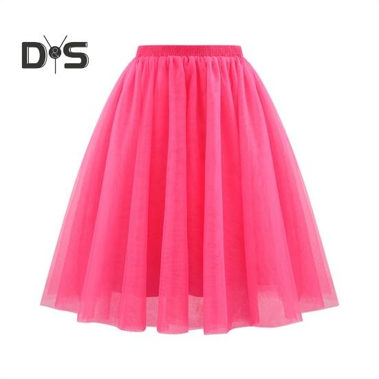 Damen Retro Ballettrock Elastischer Hoher Taille 3-Lagen Tüll Petticoat Tanzrock Karneval Cosplay Tutu Rock XXL rose rot