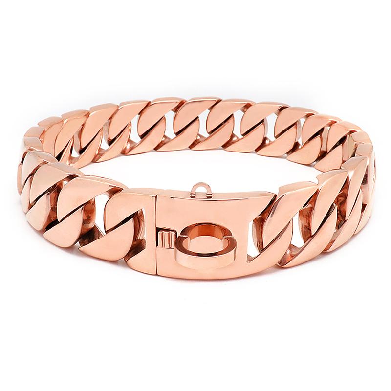 Starkes Hundehalsband aus goldener kubanischer Kette, Edelstahl, 32 mm, großes Hundehalsband, Würgehalsband, personalisierter Halsbandriemen für mittelgroße und große Hunde 14inch(35cm) rose gold