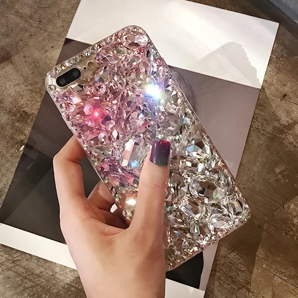 Luxus Strass Kristall Blume Handyhülle Für Samsung Galaxy S26 S25 S24 S23 S22 S21 S20 Ultra Plus FE Edge S10 S9 Glitzer Edelstein Hülle Samsung Galaxy S20 FE rosa/weiß