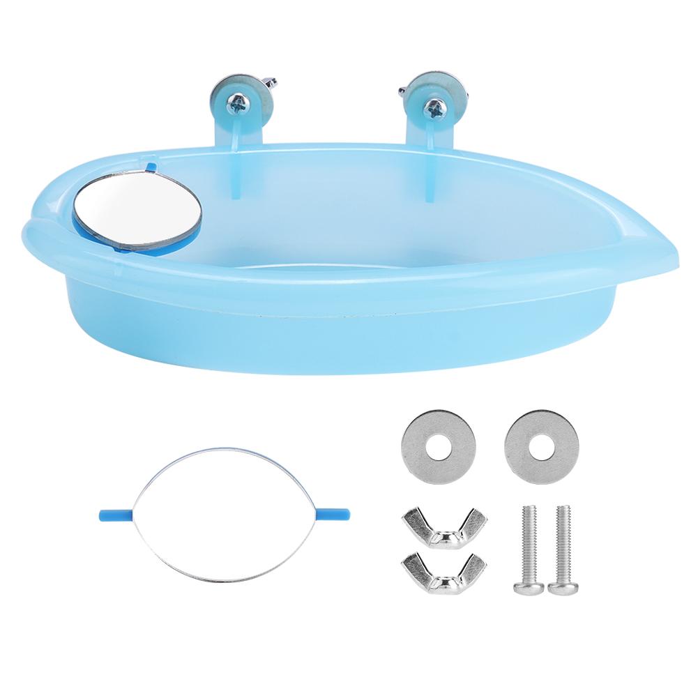Niedliche Haustier Papagei Badewanne Vogel Badebox mit Spiegel Vogelkäfig Spielzeug Zubehör Blau