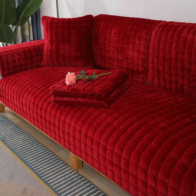 Sanfter Samt-Sofabezug Für Sofa Anti-Rutsch Sofa Möbelbezug Für Wohnzimmer Mode Grundfarbe Verdicken Flanell Plüsch Sofa Handtuch Pillowcase 45x45cmx1 rot