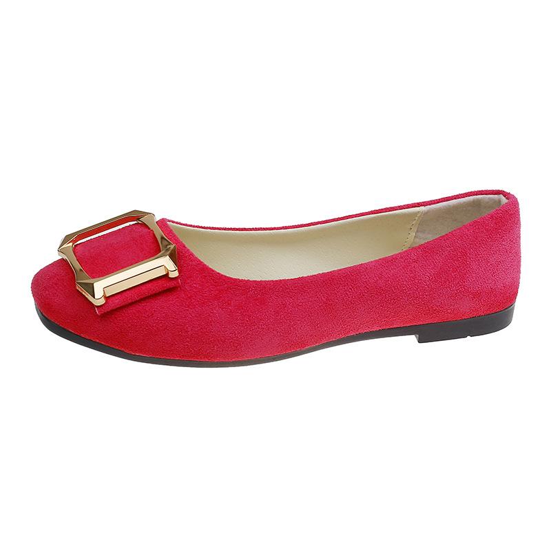 Damenschuhe Frühling und Herbst Stil Quadratische Zehenpartie Dekorative Schnalle Loafer Bequeme Flache Schuhe, Vielseitige Schuhe für Damen, Berufskleidung 40 rot