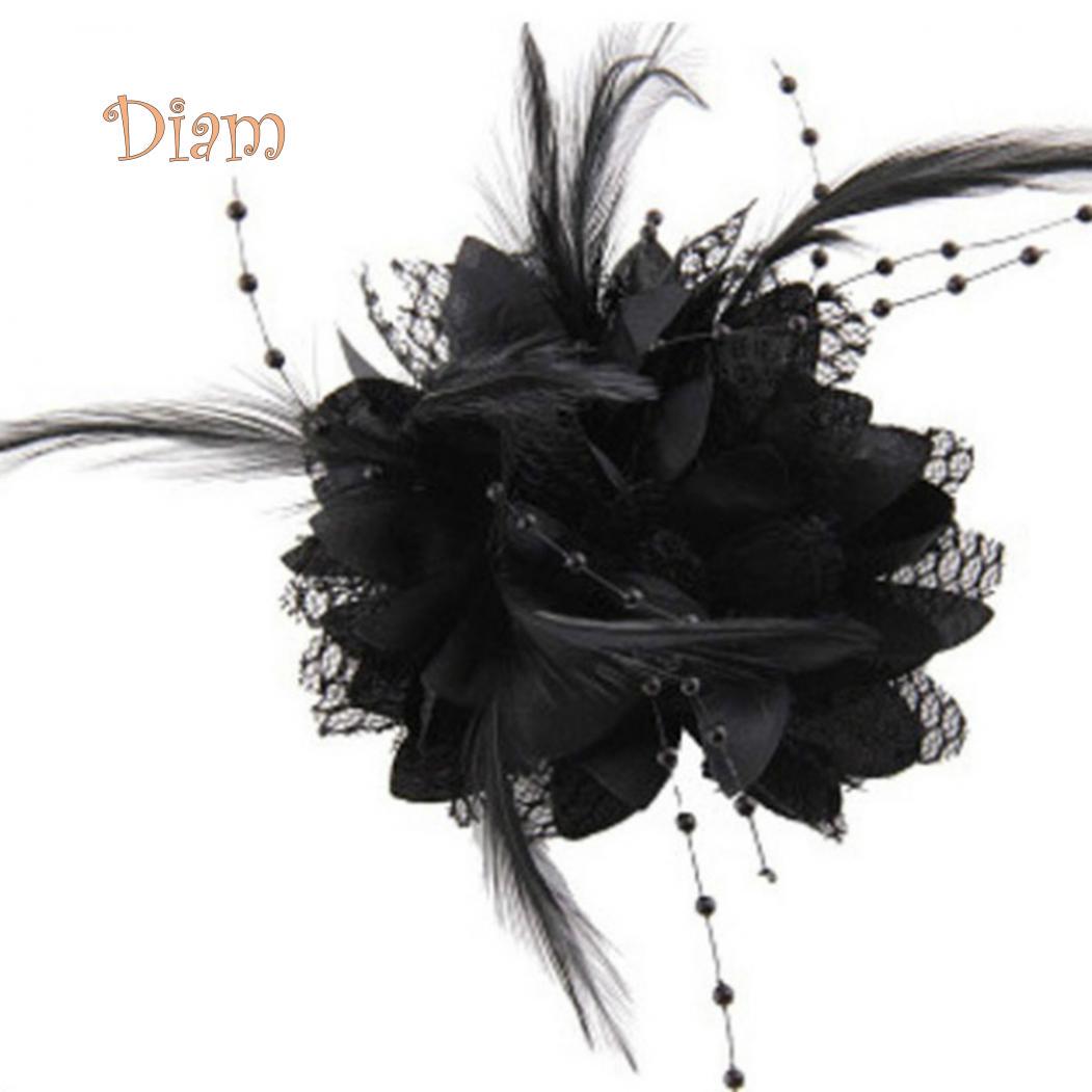 Tenfyer Damen Blumen-Feder-Corsage-Haarband, Haarspange, Kopfbedeckung, Party-Dekoration, Geschenk schwarz