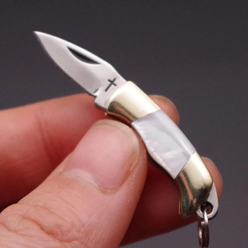 Edelstahl Sharp Mini Klapp Taschenmesser Messing Shell Griff Schlüsselanhänger Auspacken Tragbares Tragen Obst Schälmesser Peeling