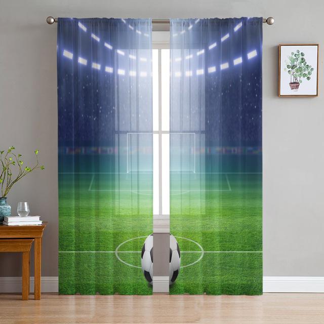 Gymnasium Fußballplatz Bälle Fußball Gardinen für Wohnzimmer Schlafzimmer Dekoration Fenster Voiles Morgen Tüll Vorhang 1 PCS W300XH250cm