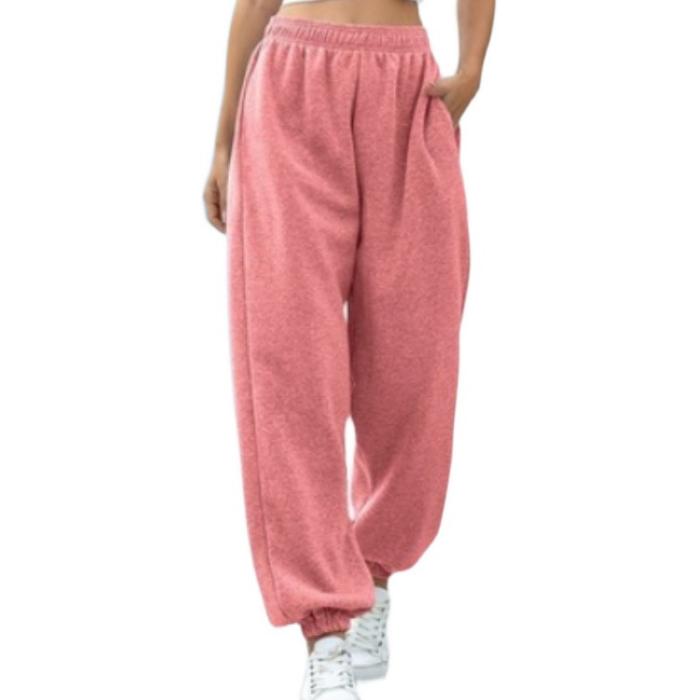 Frauen Casual Sport Hosen Solide Lauf Jogger Hosen Weibliche Übergroßen Trainingsanzug Elastische Taille Böden Jogginghose Baggy Lounge Hosen XXXL rosa