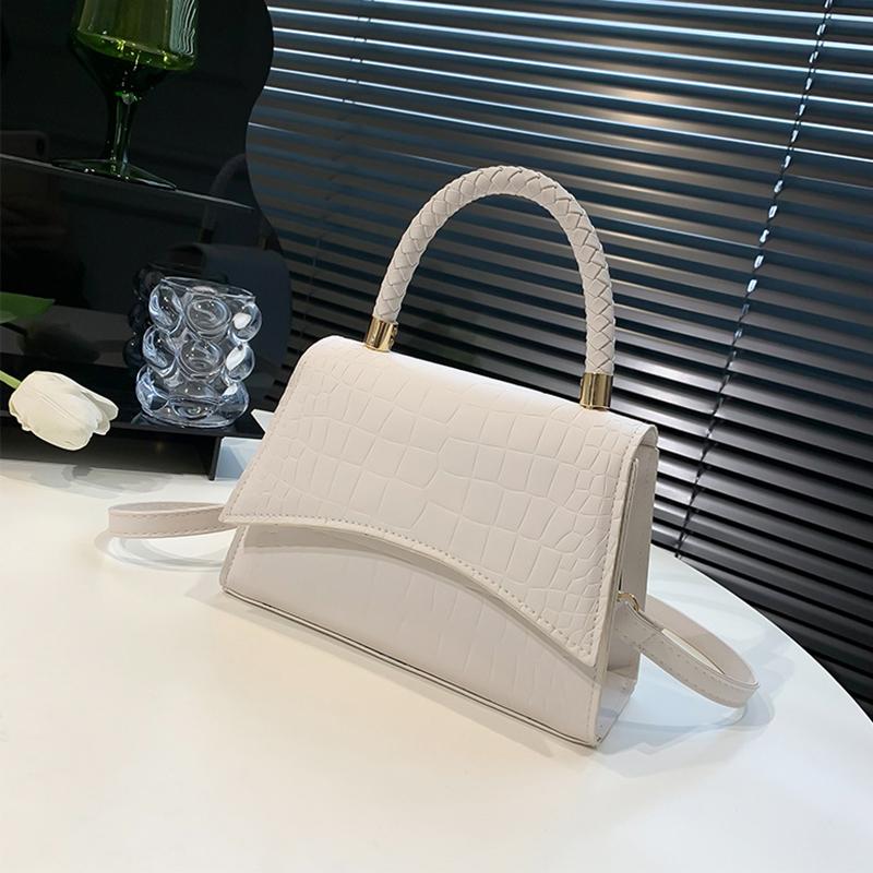 Yogodlns Retro-Damentasche im westlichen Stil, Umhängetasche, Handtasche, koreanische Version, Krokodilmuster, kleine quadratische Tasche, modische und einfache Umhängetasche 21x8x15cm weiß
