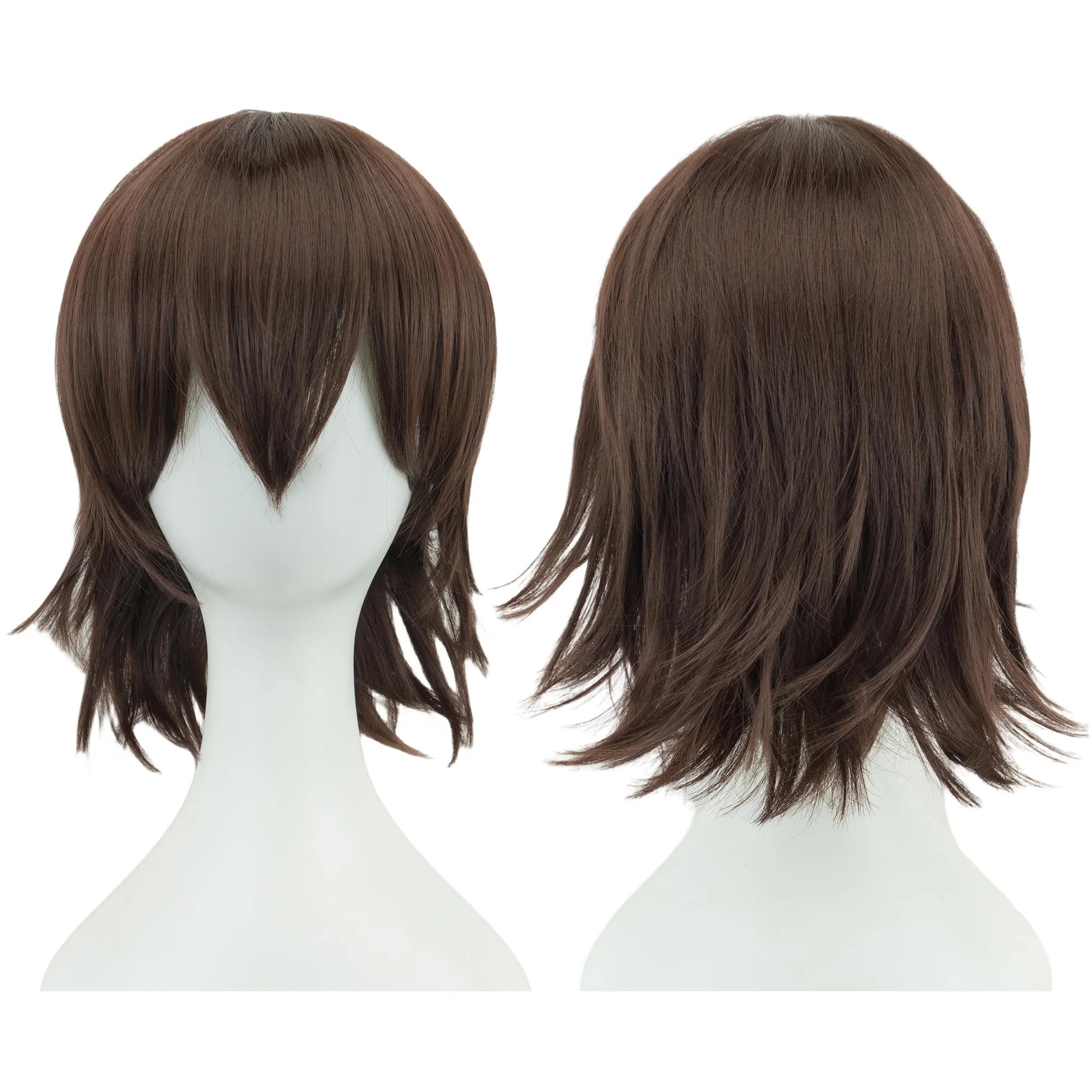 Synthetische Unisex 12 Zoll Kurze Cosplay Haare Party BOB Perücken mit Pony Rosa Blond Orange Halloween Kostüm Lolita Perücke Brown-12inches