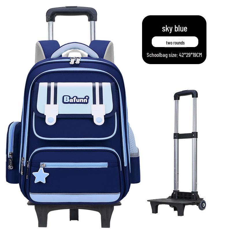 25 neue leichte Trolley-Schulranzen mit großem Fassungsvermögen für Jungen und Mädchen der Klassen 1-6 two-wheeled trolley himmelblaue