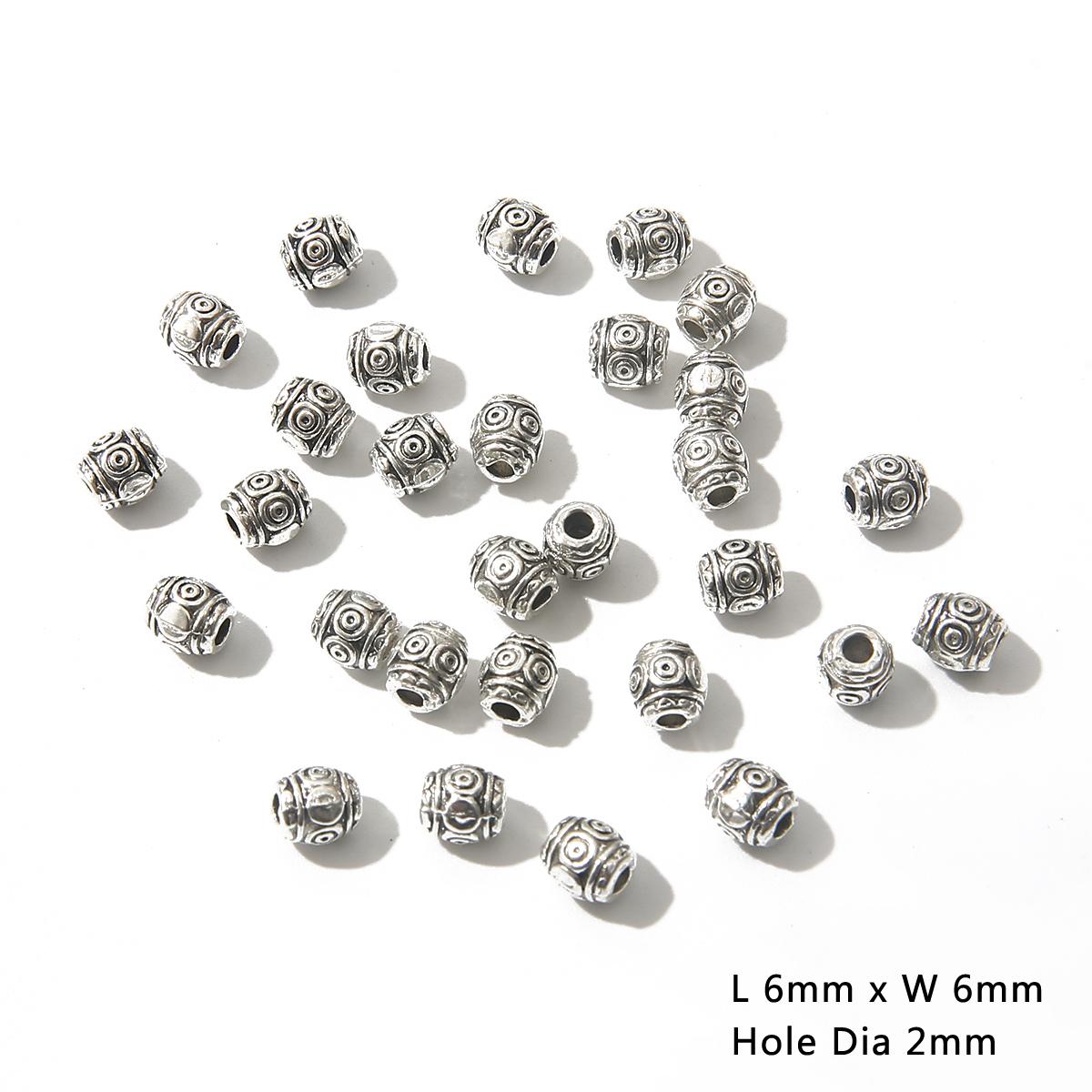 30 ~ 50 Stück europäische Perlen, große Lochperlen, gemischte Größe, tibetisch-silberfarben, Spacer-Perlen, plattiert, für Charm-Armbänder, die DIY herstellen 01 6×6mm 30pcs silber