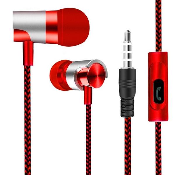 In-Ear-Ohrhörer, kabelgebundenes Headset, wasserdichter Sport-Kopfhörer, Bass-Kopfhörer mit Mikrofon und Lautstärkeregler für Smartphone, Computer, Laptop, MP3-MP4-Player rot