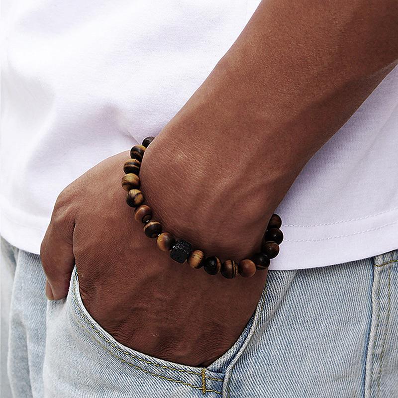 Schmuck Perlenarmband Quadratischer Vulkanstein Modeaccessoires Party Männlicher Herrenschmuck FD1279 brown