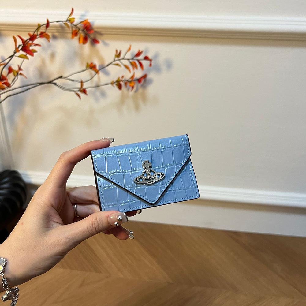 2025 Mini Alligator Damen Geldbörsen Echtes Leder Kurze Geldbörse Glänzende Erste Schicht Rindsleder Geldbörse Markenstil Brieffach Ohne Logo hellblaue
