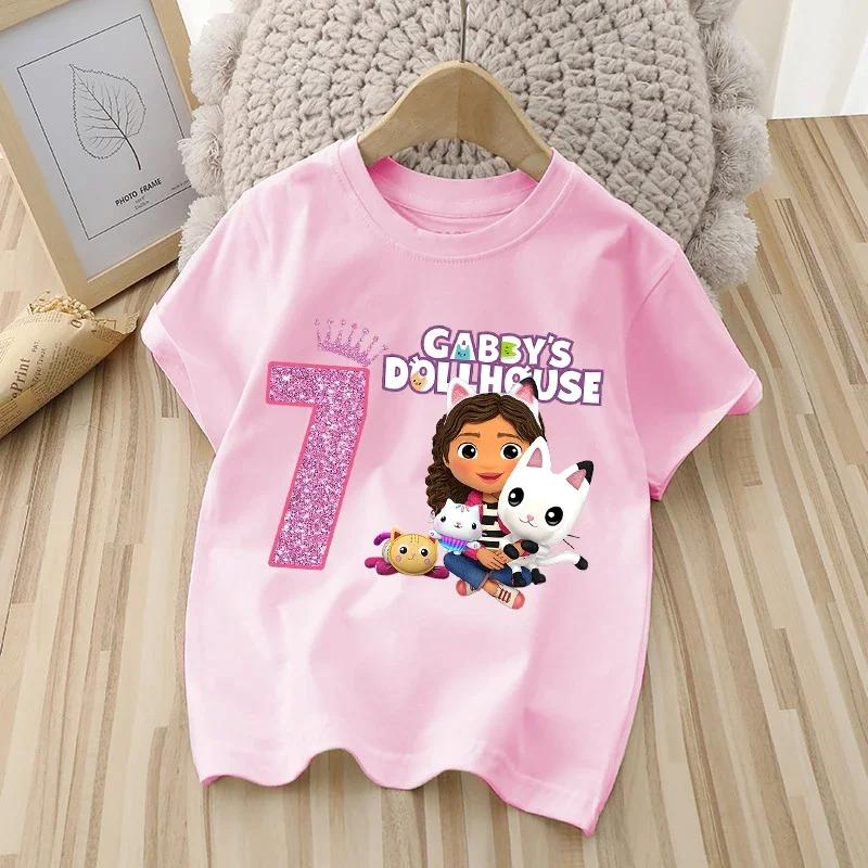 Gabby Girl Cartoon Puppenhaus T-Shirt 2025 Sommer Kinder Freizeit T-Shirt Kindermode Bedruckte Kleidung Anime Niedliches Oberteil 150