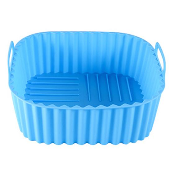 Silikon-Luftfritteusenkorb, quadratisch, wiederverwendbarer Silikontopf für 7-QT-Luftfritteuse, BPA-freie Dampfgarer-Ofenauskleidung, leicht zu reinigendes Luftfritteusenzubehör mit Griffen blau