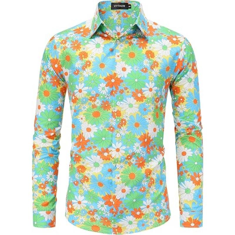 70er Herrenbekleidung Langärmlig Lässig Schnallenkragen Disco Retro Paisley Floral Retro Hip-Hop Hemd Sommer S
