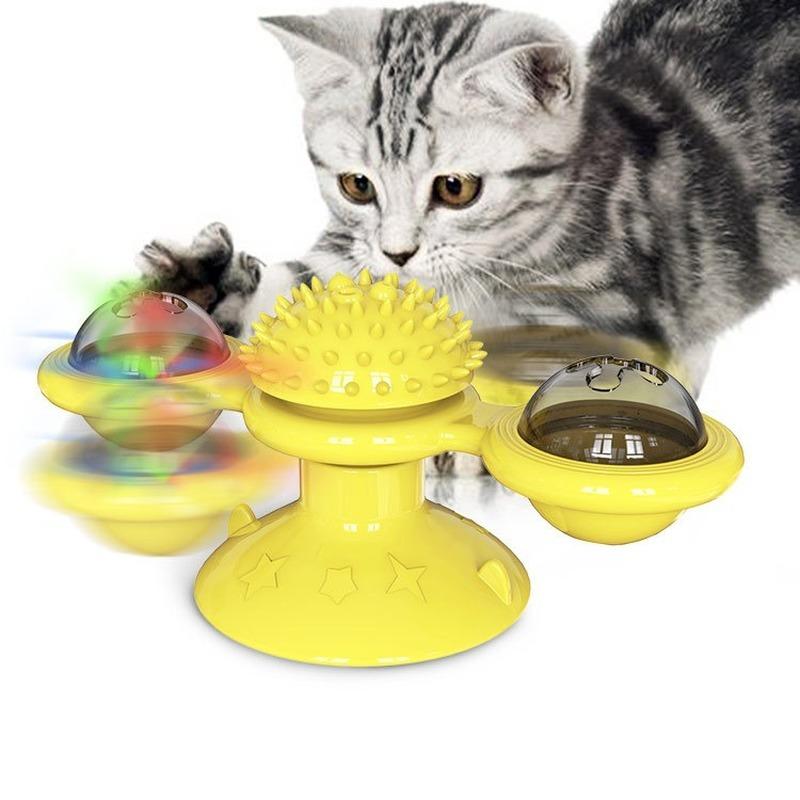 Windmühlen-Katzenspielzeug, interaktives Haustierspielzeug für Katzen, Puzzle-Katzenspielspielzeug mit Whirligig-Drehteller für Windmühlen-Katzenspielzeug, Katzen-Spinner, Katzen-Spinner-Spielzeug With light-up ball gelb