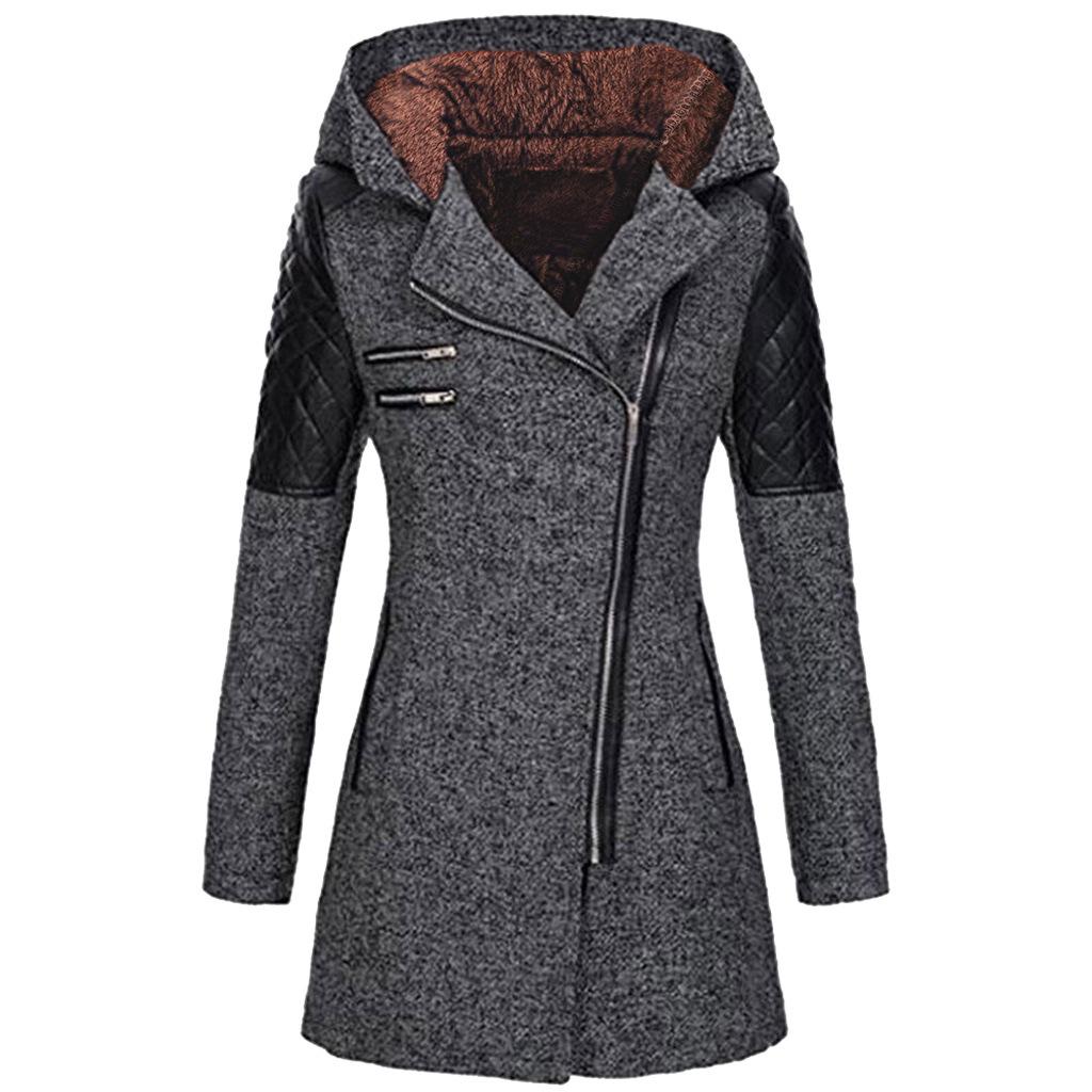 Herbst Winter Mit Kapuze Taille Slim-fit Mantel Frauen Casual Mäntel Elegante Vintage Mode Übergroßen Mantel 5XL dunkelgraue