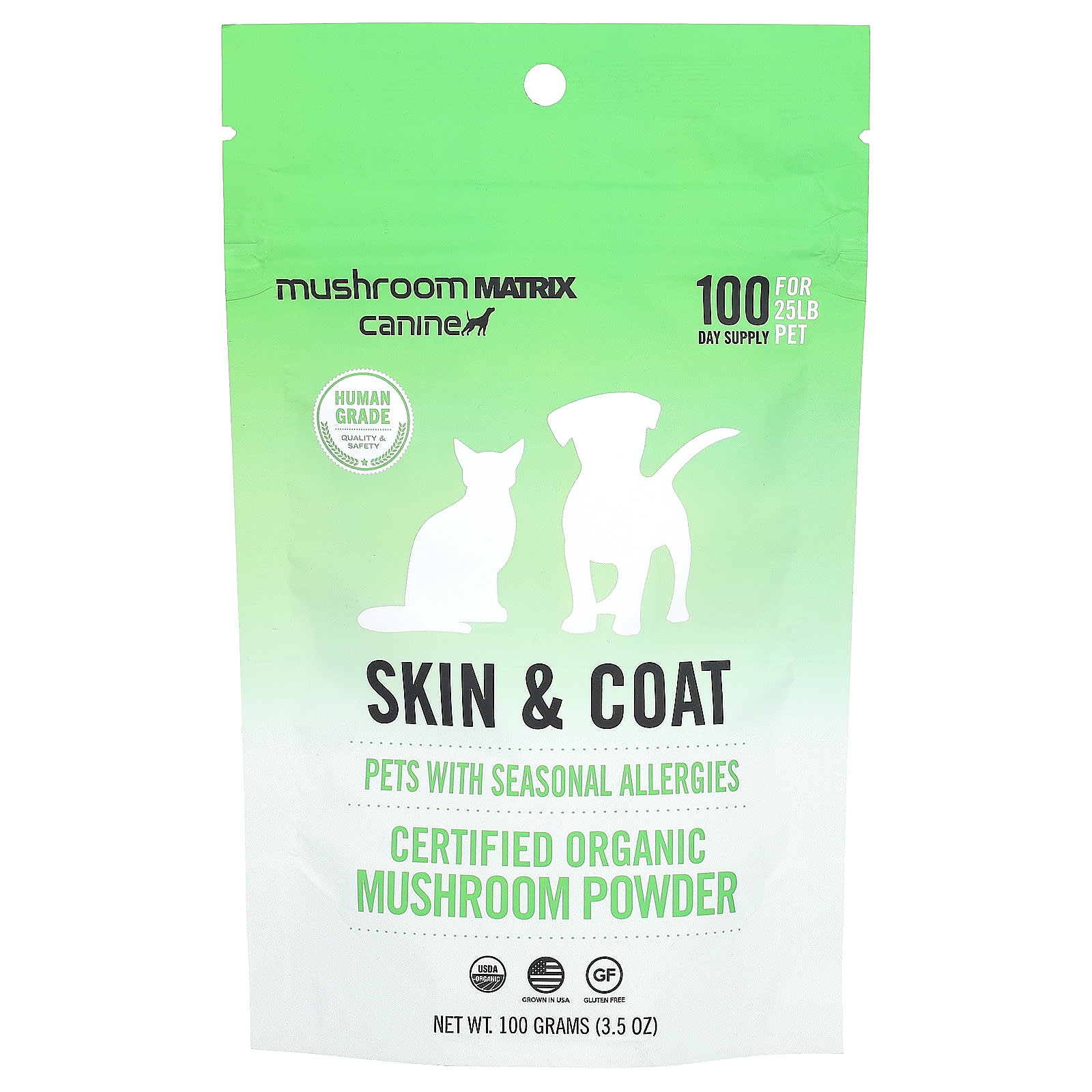 Haut & Fell, Zertifiziertes Bio-Pilzpulver, Für Katzen & Hunde, Für 25 Pfund Haustiere, Für Hunde & Katzen, 100 g (3,5 Unzen)