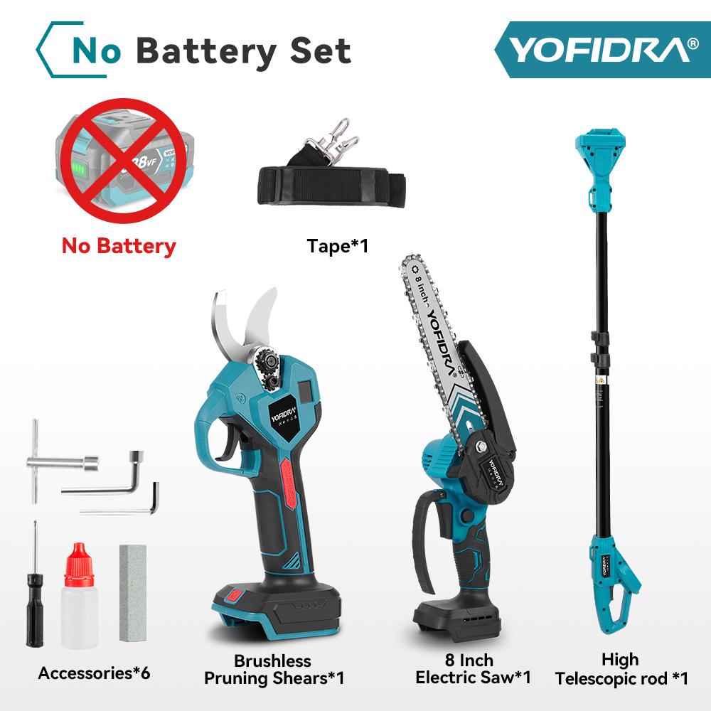 YOFIDRA Bürstenlose Elektrische 8 Zoll Kettensäge 32MM Schere Teleskopstange Hochentaster Für Makita 18V Akku Stifte Without Battery