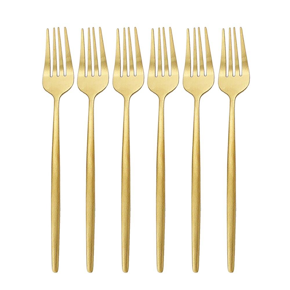 6 Teile/satz Gold Besteck Set Edelstahl Abendessen Gabel Set Dessert Kuchen Gabel Obst Salat Gabel Geschirr Set Küche Besteck set gold