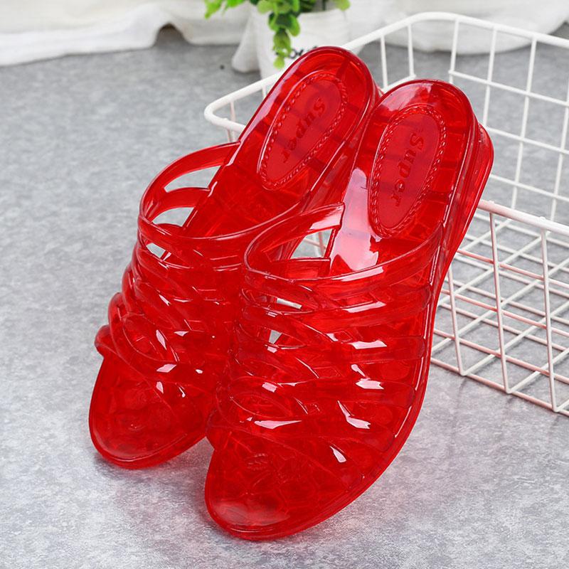Geleesandalen Damen Sommerschuhe 2025 Rutschfeste Damen Hausschuhe Plastik, Zuhause, Badezimmer, Strand, Weiche Damen Hausschuhe 39 rot