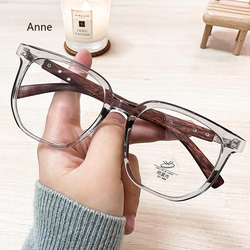 Eckige Herren-Myopie-Brille Holzmaserung Beine Metallnieten Kurzsichtigkeit Brille 0 bis -4,0 -4.0