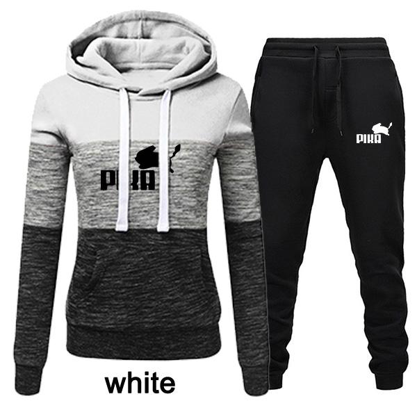 Frauen Mode 2 Stück Trainingsanzüge Farbe Patchwork Trainingsanzug Weibliche Lange Hülse Hoodies Sweatshirt und Jogginghose S weiß
