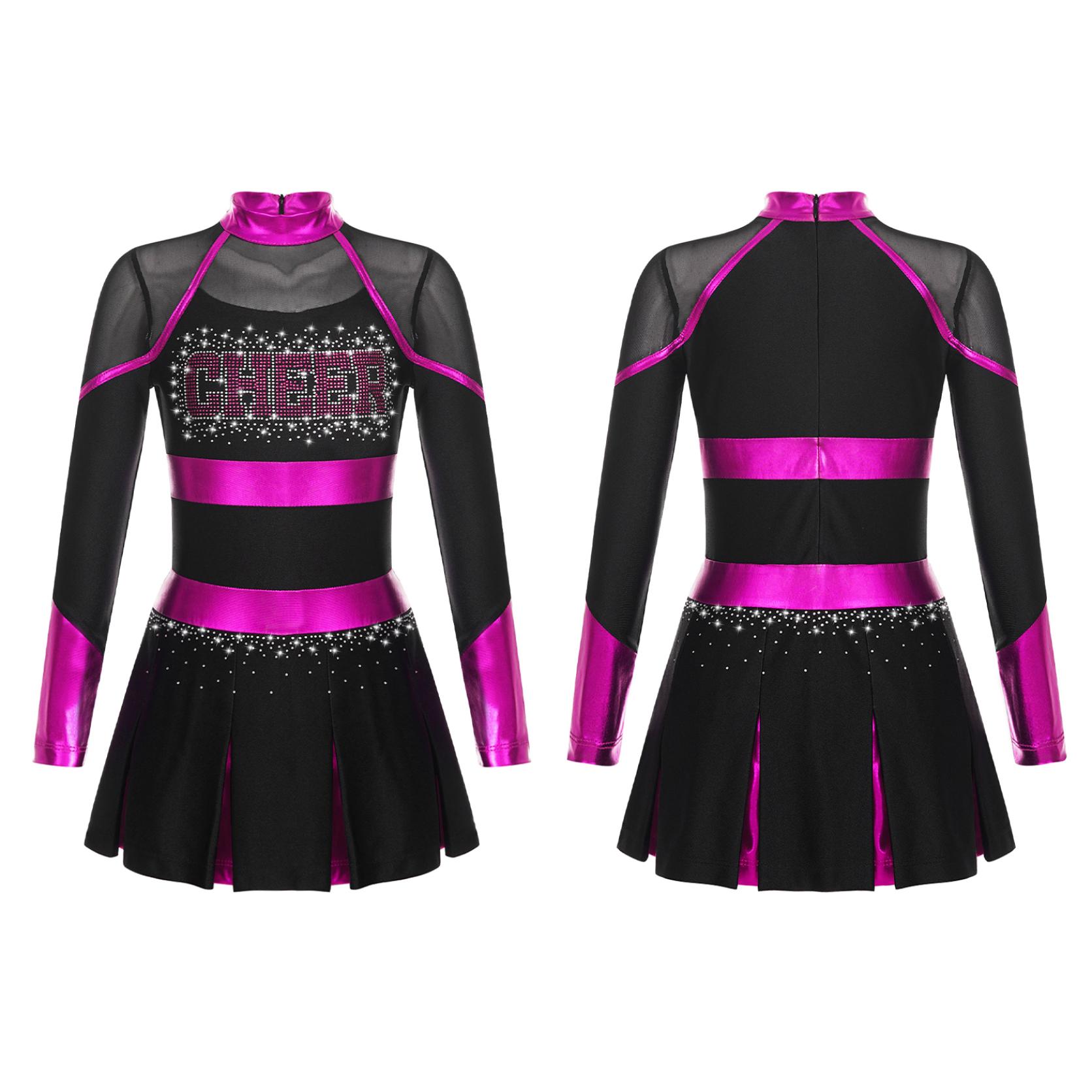 Mädchen Langarm Cheerleading Uniform Tanzkleid Karneval Dancewear Kinder Cheerleading Tanzkleid 15-16 Years