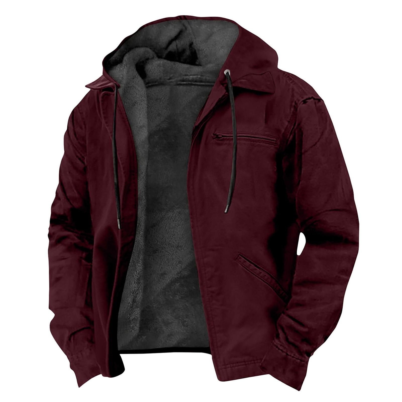 Lässige Herrenjacke mit Reißverschlusstasche und Kapuze, einfarbig, modisch, warme Herrenjacke L rot