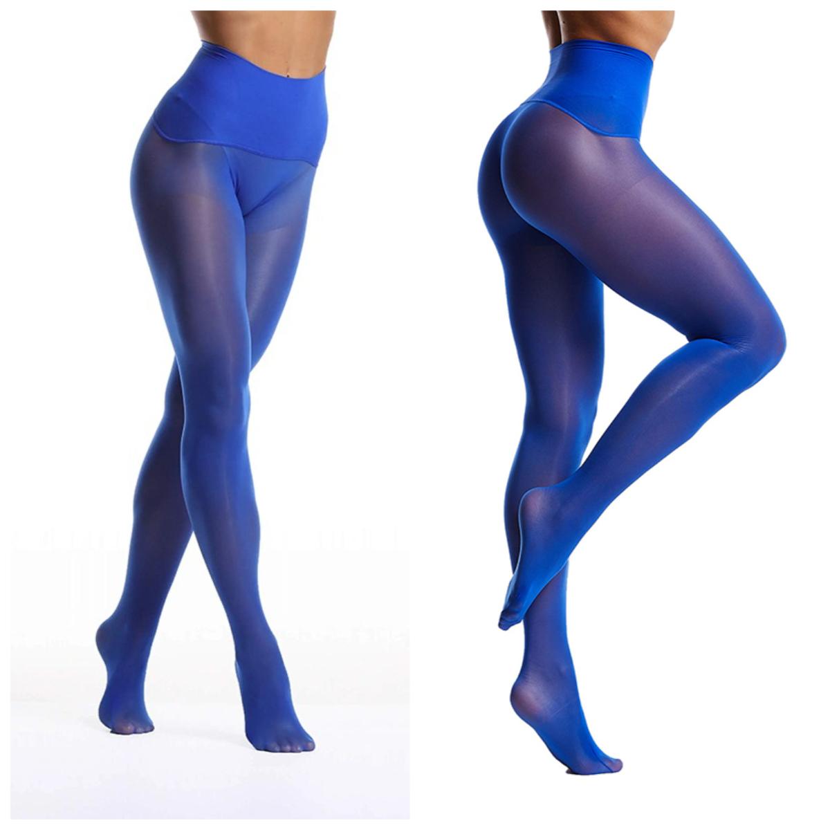 2 Paar Damen Feinstrumpfhosen Weiche Öl Glänzende Strümpfe Kontrollbund Strumpfhose Nahtloser Zwickel Strumpfhose Hohe Taille Glatte Strumpfhose 40-70kg blue
