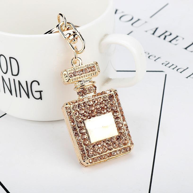 Schmuck Strass Kristall 3 Farben Parfüm Flasche Form Anhänger Schlüsselanhänger Geschenke Auto Handtasche Schlüsselhalter Geschenke gold