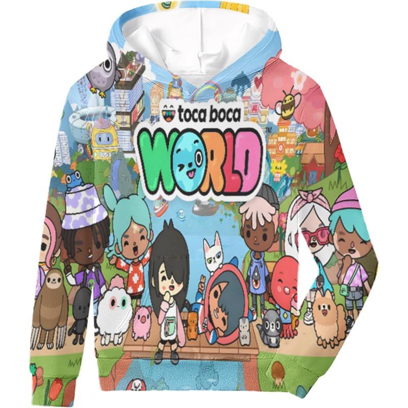 Toca Life World Kapuzenpullover Kawaii 3D-Druck Hohe Qualität Kinder Cartoon-Druck Kapuzenpullover Moletom für Herbst/Winter Kinderbekleidung 3D-Druck Anime Sweatshirt 140 gray