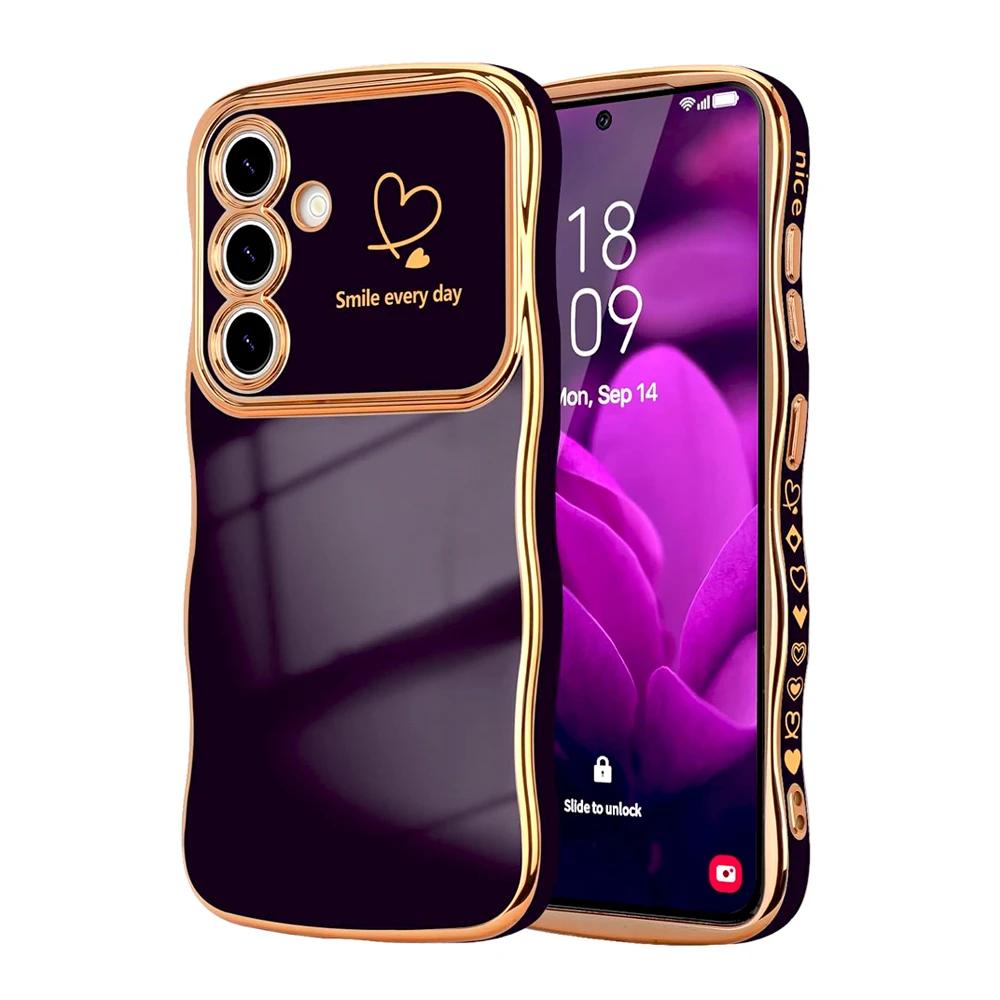 Wellen-Herzform Weiche Hülle Für Samsung Galaxy S25 S24 S23 S22 Ultra Plus S24FE A16 A56 A36 A55 A54 A15 A25 A26 A35 5G 4G Hülle Samsung S24 Ultra dunkelviolette