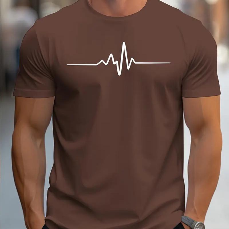 Neues Sommer Herrenmode T-Shirt Persönlichkeit Herzschlag Gedrucktes Herren T-Shirt Top 3XL braun